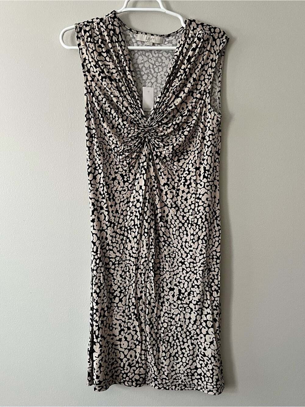 LOFT Black and Cream Twist-Front Sleeveless Dress Size Small